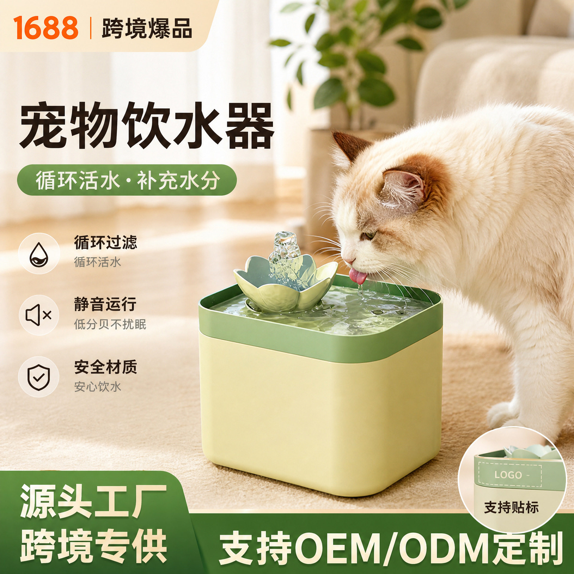 跨境爆品猫咪饮水机静音宠物水盆自动循环流动过滤猫狗喂水神器