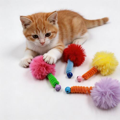 跨境新品毛球扭扭棒铃铛逗猫玩具猫咪自嗨解闷精力小孩发声玩具