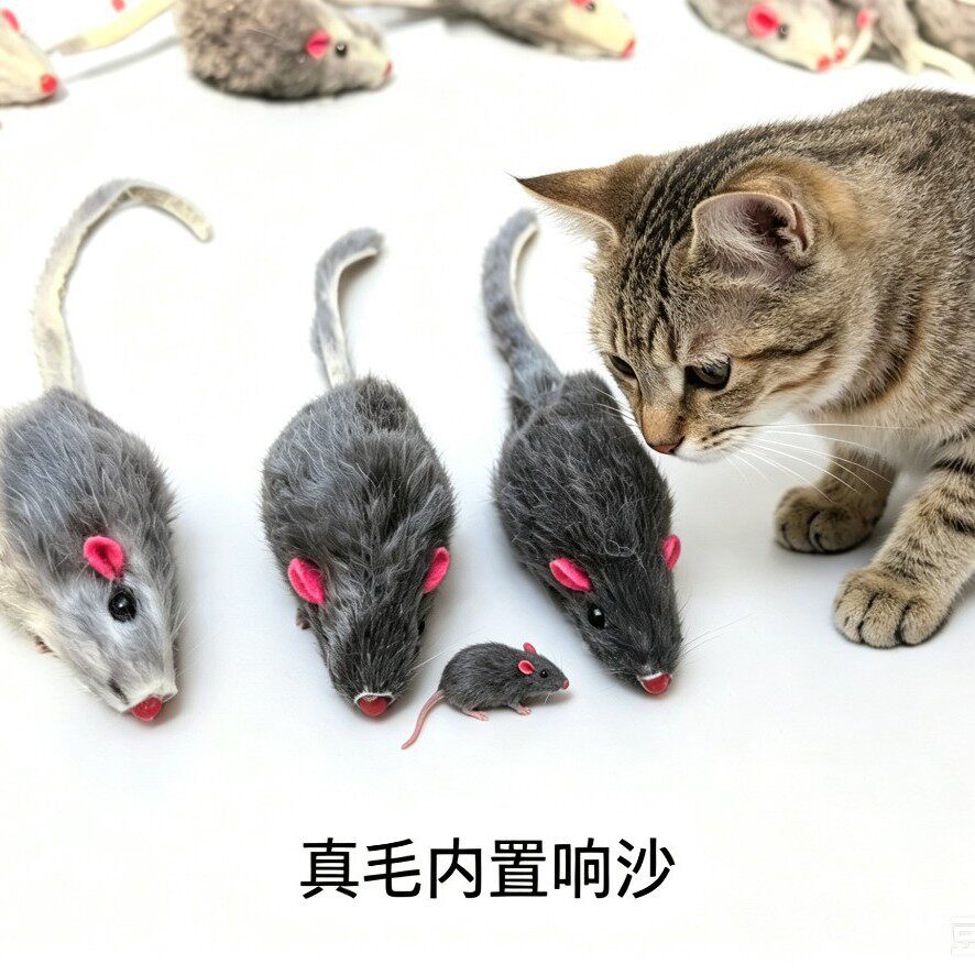 跨境宠物用品兔皮老鼠组合猫狗玩具现货工厂批发内置响石真毛兔皮