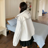 新款现货春重工喷绘连帽宽松休闲冲锋衣外套8071p165k238，女装短外套，浙宝186
