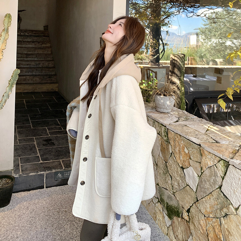 连帽皮毛一体羊羔毛外套8039p185k278,女装皮草,2B186