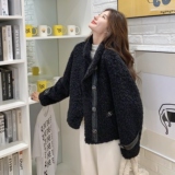 黑色拼接羊羔毛外套秋冬女2025新款高级感气质酷飒风皮毛一体外套，女装皮草，浙宝186