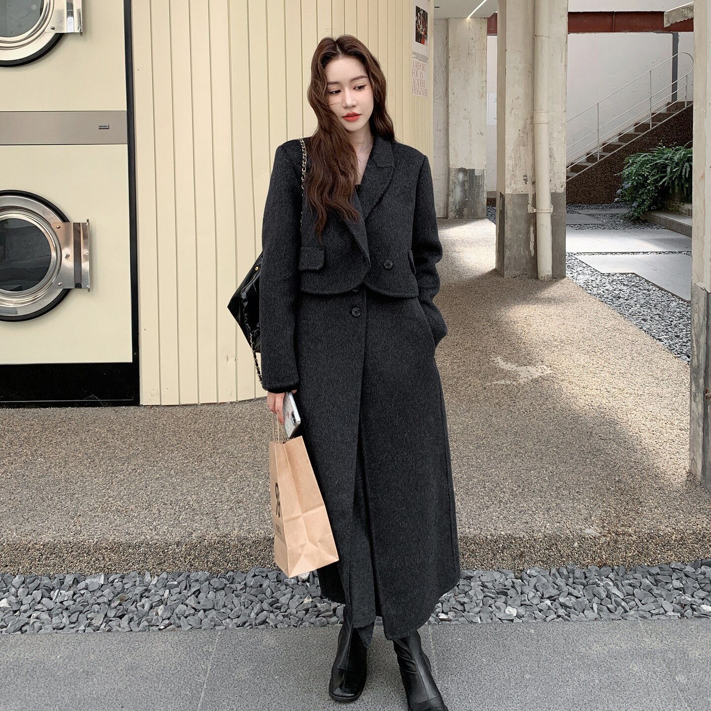 手发图现货长款马甲+外套两件套双面呢大衣套装8125p415k698,女装毛呢外套,浙宝186