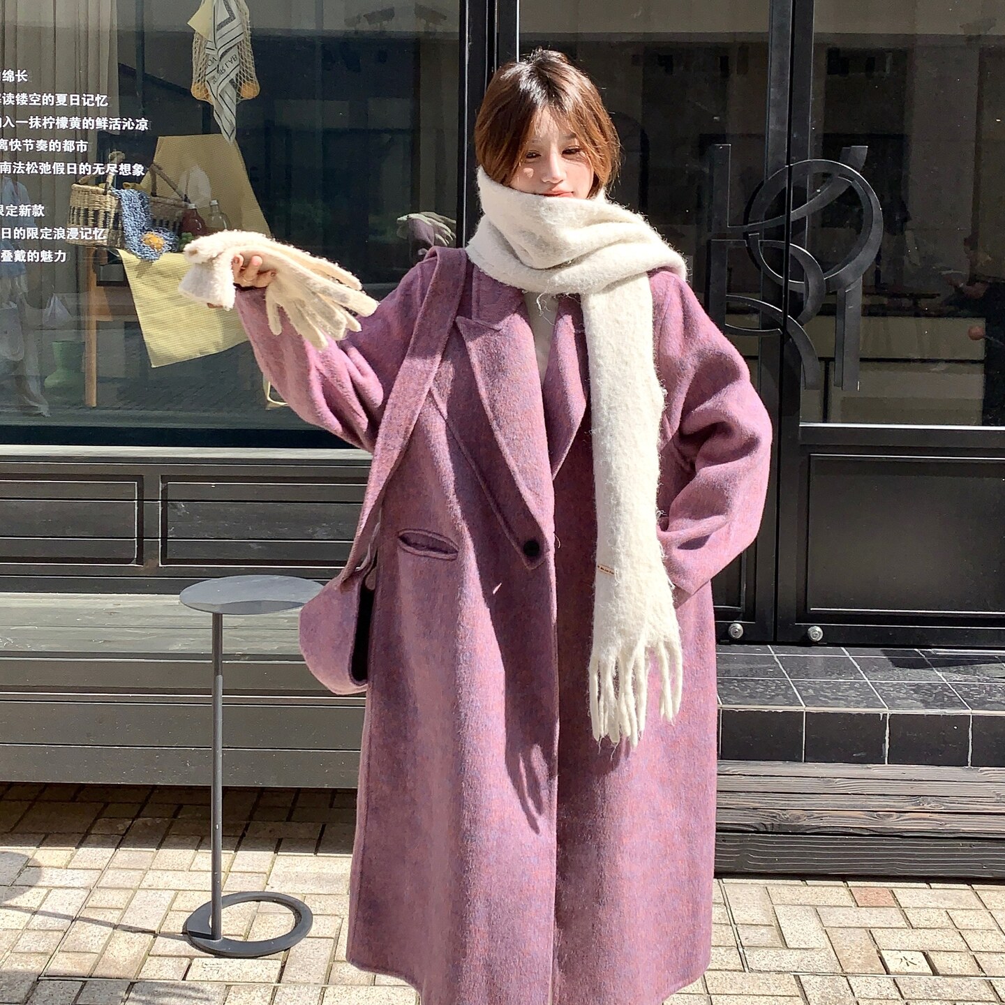 紫色收腰双面呢羊毛大衣女秋冬2025新款富家千金感超好看长款外套,女装毛呢外套,浙宝186