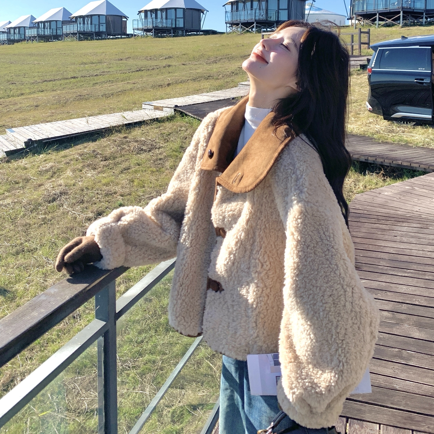 现货主推款皮毛一体宽松版两面穿羊羔毛外套8139p185k278，女装短外套，浙宝186