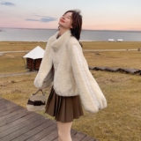 现货秋冬新款手发图蕾丝拼接花苞娃娃款皮毛一体外套8150p195k298，女装皮草，浙宝186