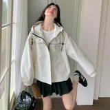 新款现货春重工喷绘连帽宽松休闲冲锋衣外套8071p165k238，女装短外套，浙宝186