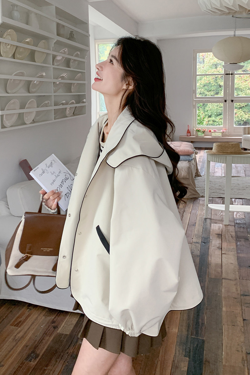 【】连帽宽松休闲冲锋衣外套女帽子可拆卸2522p145k198,女装短外套,2B186