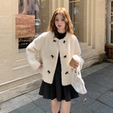 现货 新款蝴蝶结扣小香风皮毛一体外套 8151p175k268,女装短外套,浙宝186, 现货 新款蝴蝶结扣小香风皮毛一体外套 8151p175k268,女装短外套,浙宝186,