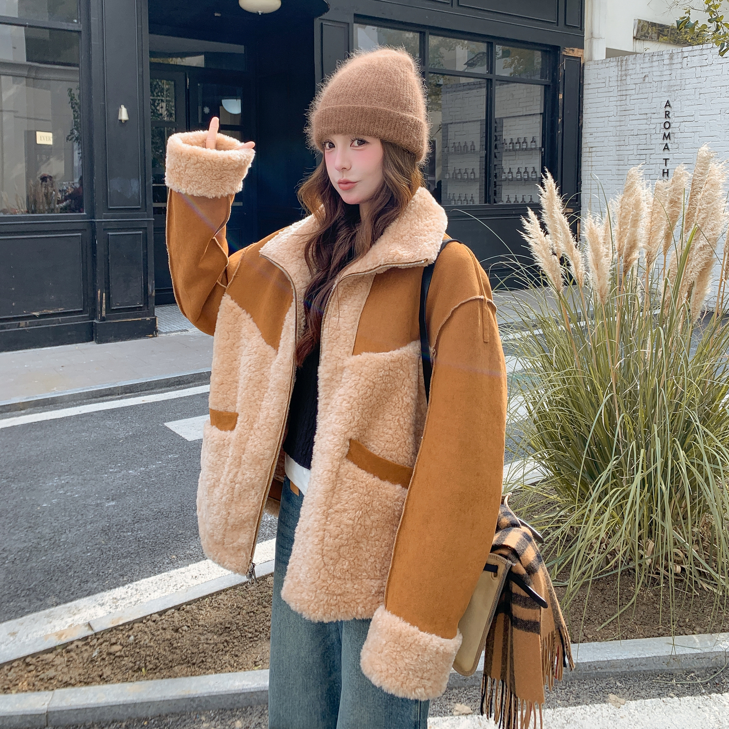 秋冬新款现货拼接立领双面穿皮毛一体外套8170p215k348，商品下架区商品下架区，浙宝186