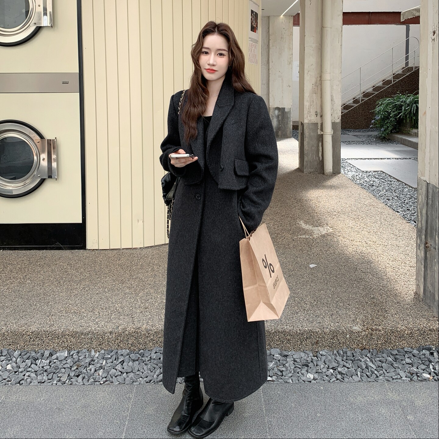 手发图现货长款马甲+外套两件套双面呢大衣套装8125p415k698,女装毛呢外套,浙宝186
