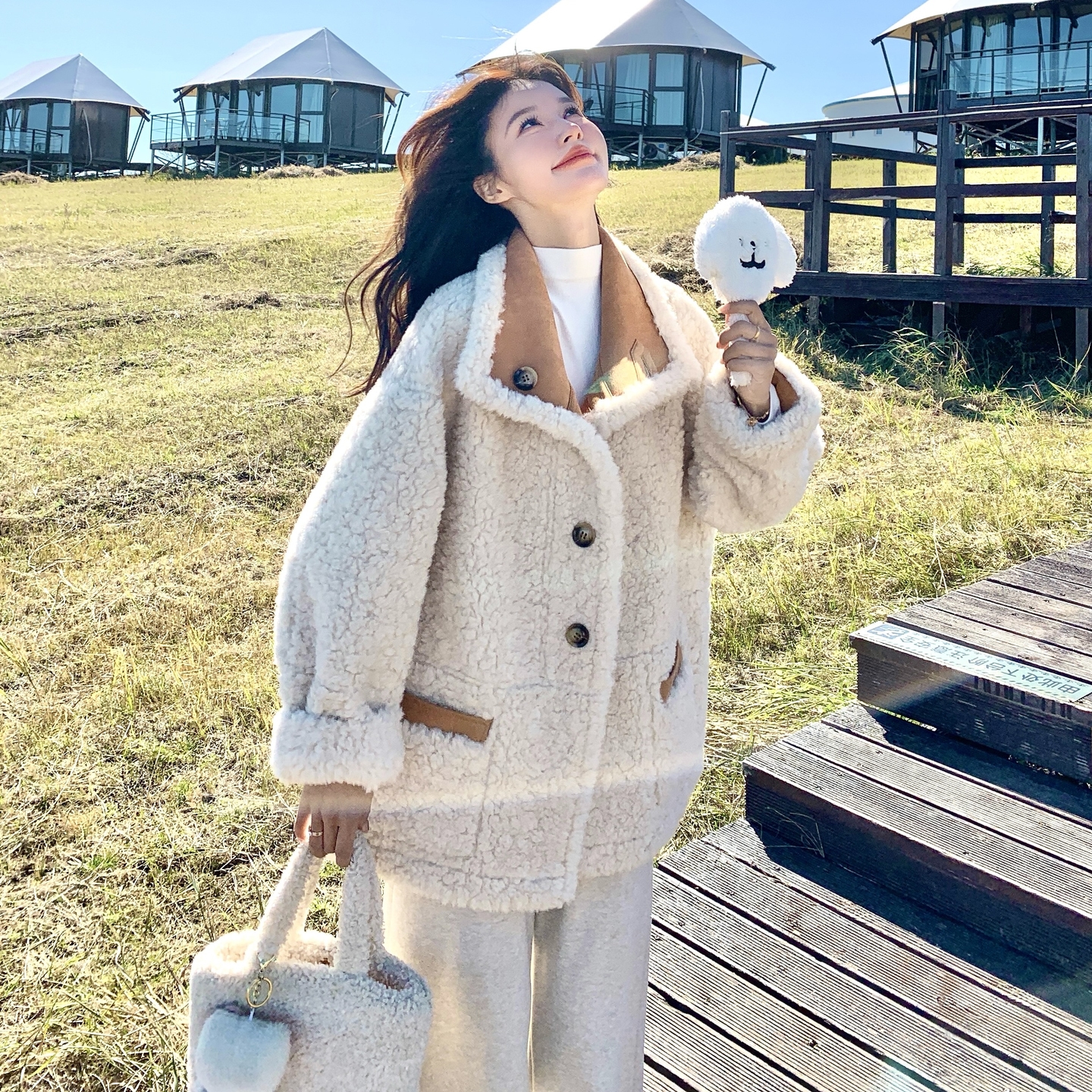 现货主推款加厚皮毛一体外套羊羔毛两面穿8156p210k328，女装皮草，浙宝186