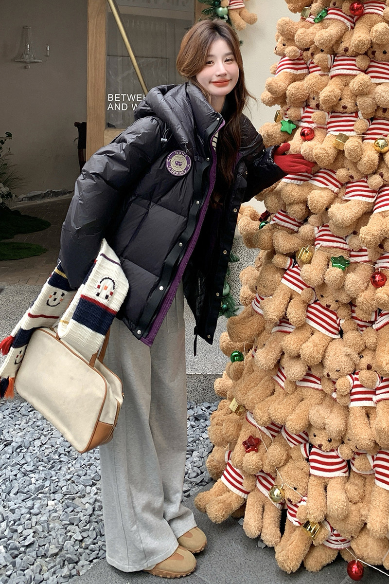 现货新款贴标加厚连帽男女同款黑色羽绒服外套8056p295k448,女装羽绒服,浙宝186