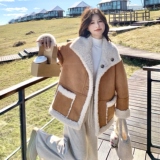 现货主推款加厚皮毛一体外套羊羔毛两面穿大衣8156p210k328，女装皮草，浙宝186