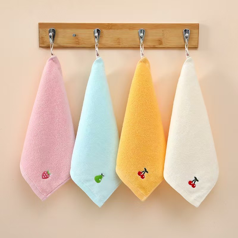 一枝秀纯棉小方巾刺绣水果图案带挂绳吸水擦手巾全棉加厚透气