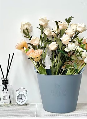 日本进口YAMADA双耳收纳桶3L灰蓝色桌面小物整理桶醒花桶塑料桶