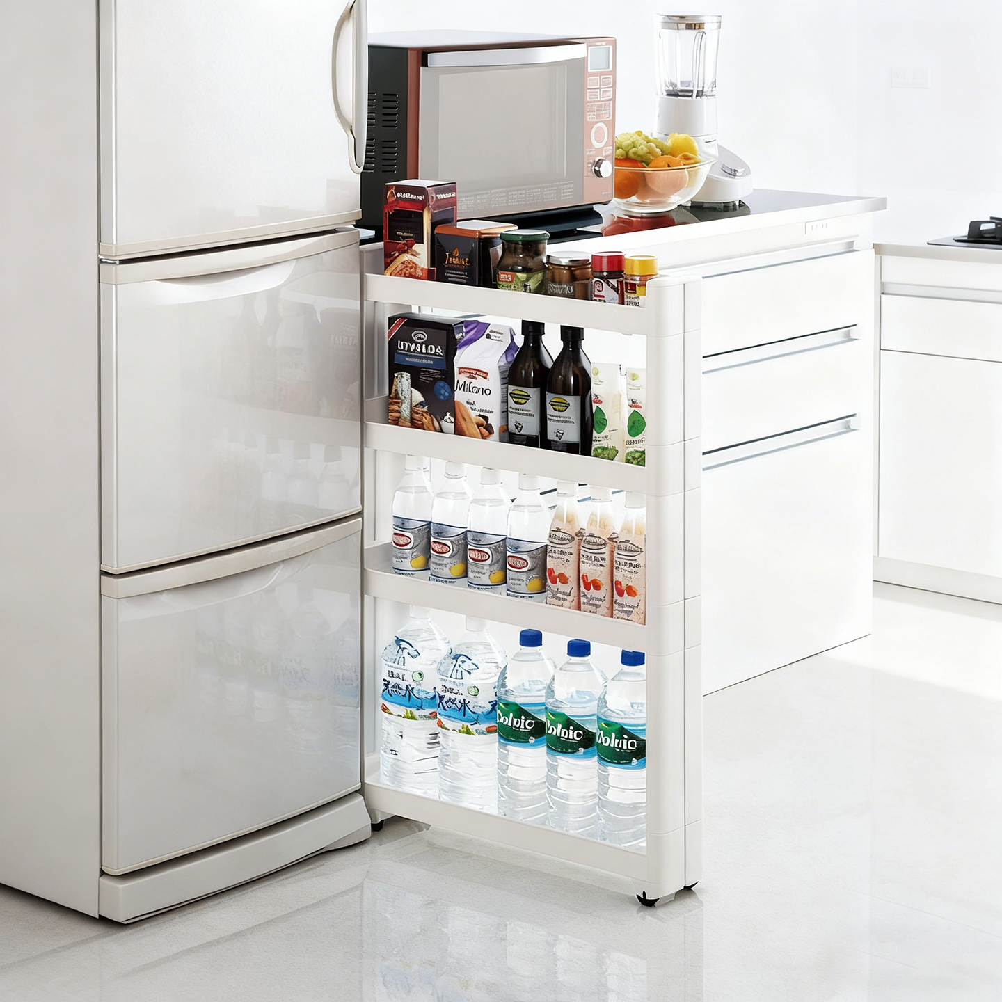 日本FUDOGIKEN四层窄缝收纳架夹缝置物架小推车