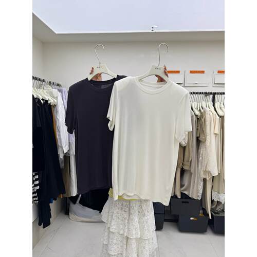 摩登mdeng宽松百搭醋酸短袖T恤女2025夏季新款垂感显瘦上衣81206