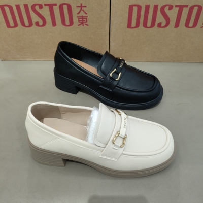 大东乐福鞋女2025秋季新款时尚方根小皮鞋百搭舒适软底女鞋1208