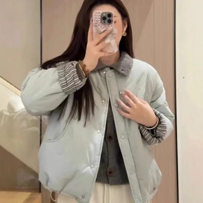 韩版宽松棉服外套女秋冬新款简约棉衣/棉服