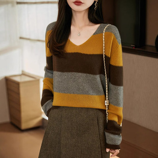韩系条纹女士针织衫 女装 宽显瘦软糯松弛感毛衣A755 2025秋季 新款