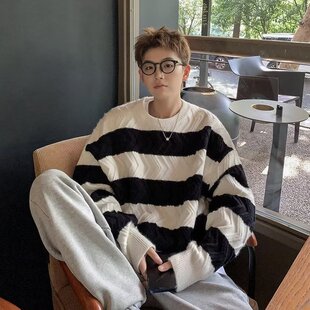 潮流时尚麻花毛衣男女款秋冬季宽松慵懒风美式打底圆领针织衫外套