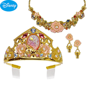 上海现货新款粉色睡美人豪华合金皇冠项链耳夹儿童首饰发箍