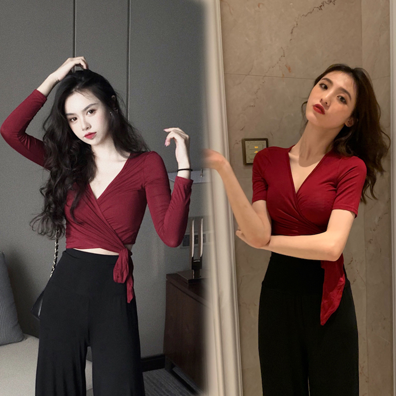 舞蹈练功服套装女春季瑜伽修身形体训练上衣红色古典舞东方舞蹈服