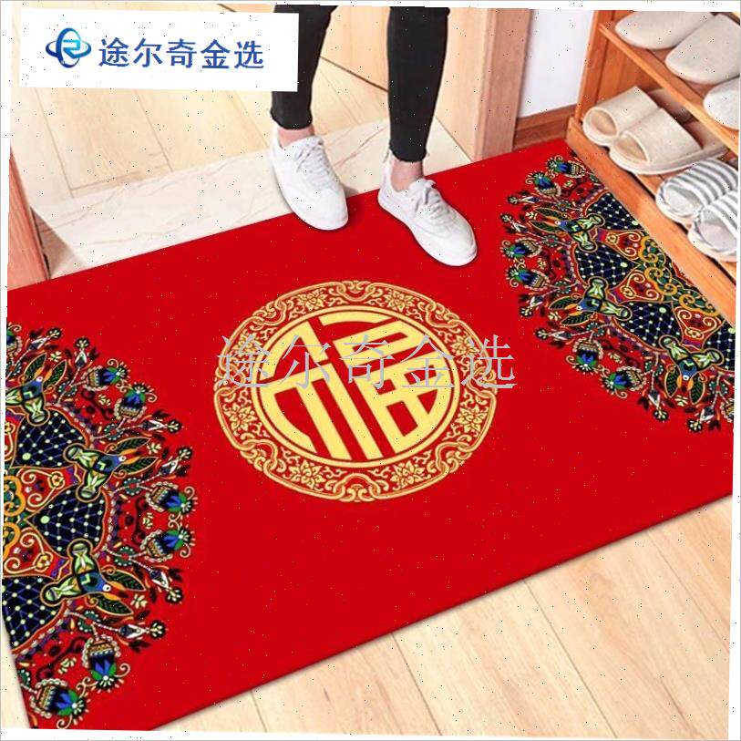 硅藻泥红色硅胶地垫高档喜庆入户门垫G家用新年地毯进门口防滑脚