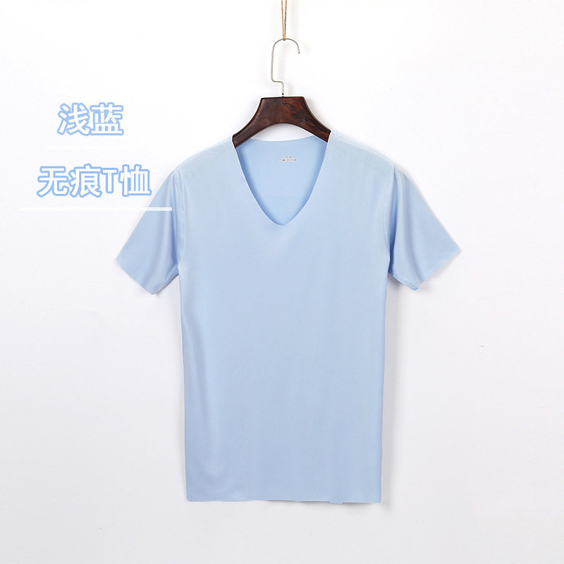 2021新款夏季牛奶丝男士T恤冰丝感无痕弹力V领短袖,男装T恤,星座1712-1