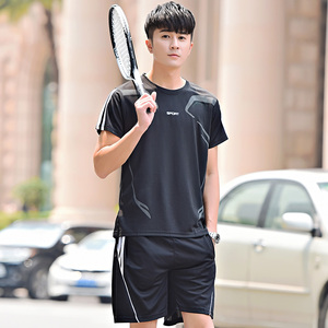 2021夏季休闲运动套装男士速干衣服跑步健身休闲运动服男T恤902图片