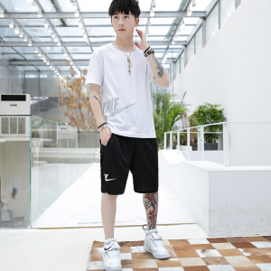 夏季新款韩版t恤短袖男两件套男士运动服男式休闲运动套装男潮图片