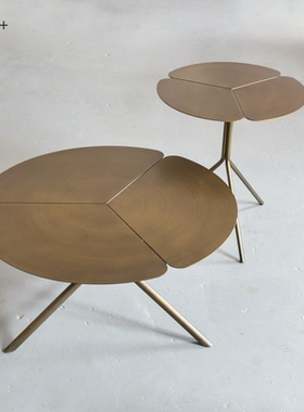 SOO+金属茶几 丹麦设计师Folia Table 高低组合古铜色铁艺角茶