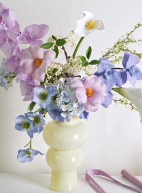 蓝紫色仿真花束手感保湿客厅装饰插花摆件小众法式桌面摆件