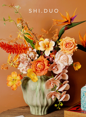 中古风新中式仿真花束高保湿手感花艺玄关客厅摆件