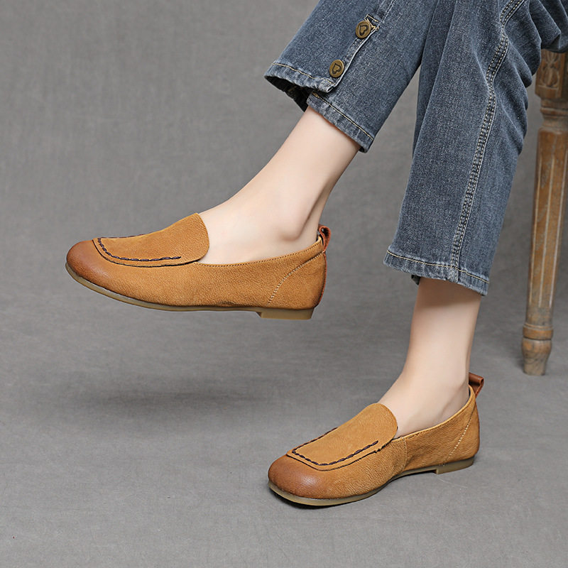 真皮一脚蹬单鞋女软底不累脚休闲皮鞋英伦风豆豆鞋孕妇平底乐福鞋,女鞋,时尚休闲鞋,淘宝优惠券,粉丝福利购,淘宝优惠卷