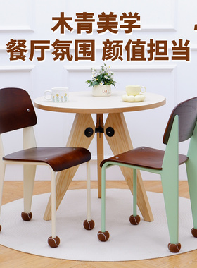 居美优家居北欧风实木餐椅小户型家用设计师餐桌椅靠背椅绿色椅子