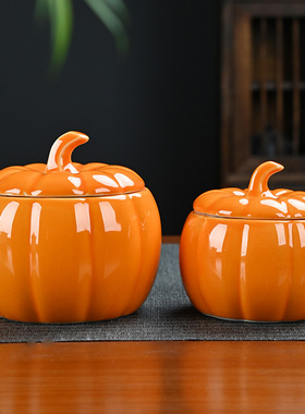 国潮新款陶瓷南瓜茶叶罐摆件密封存储罐客厅家居装饰品喜糖罐婚庆