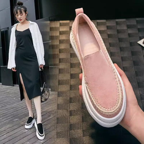 乐福鞋女2025春夏新款百搭编织一脚蹬休闲厚底单鞋松糕鞋懒人鞋