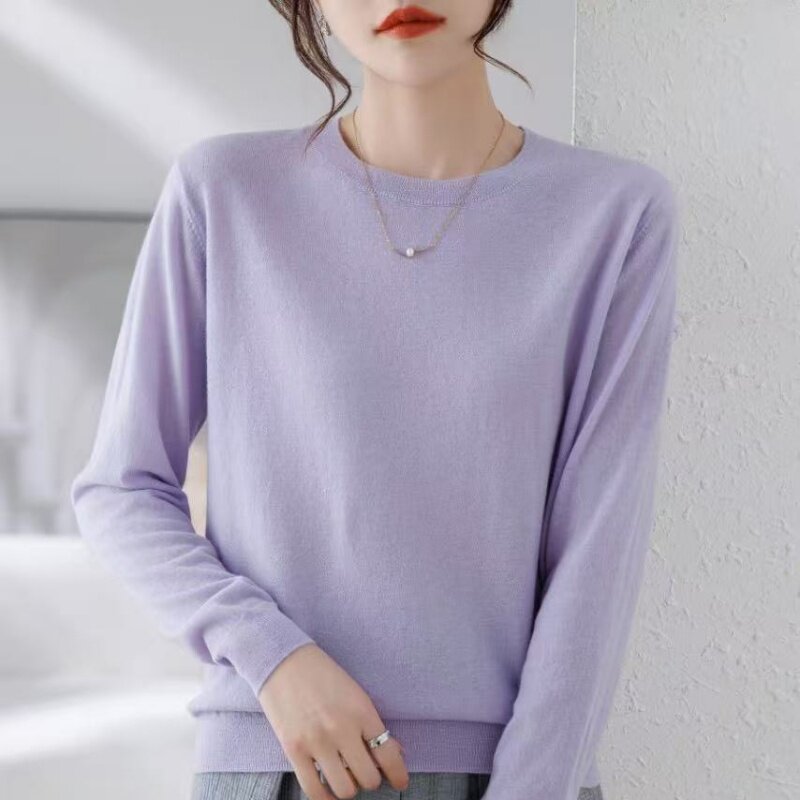 2025新款扬子100%精纺纯羊毛女士圆领针织打底衫薄款半高羊绒衫衣