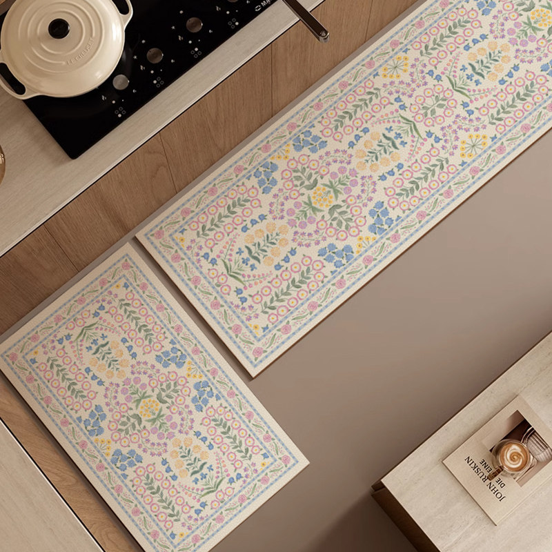 法式浪漫玫瑰厨房地垫防滑门厅地毯防水防油免洗可擦洗家用脚垫子,居家布艺,厨房地垫,淘宝优惠券,粉丝福利购,淘宝优惠卷