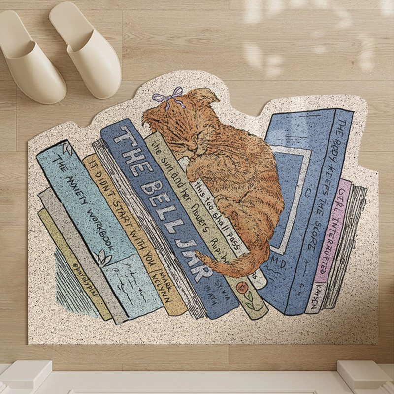 猫咪书本丝圈地垫入户门地垫耐脏防尘门垫家用进门地毯玄关蹭脚垫