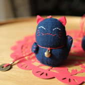 布说 布艺手工蓝染猫香包随身车载挂件可爱艾草天然香料送礼