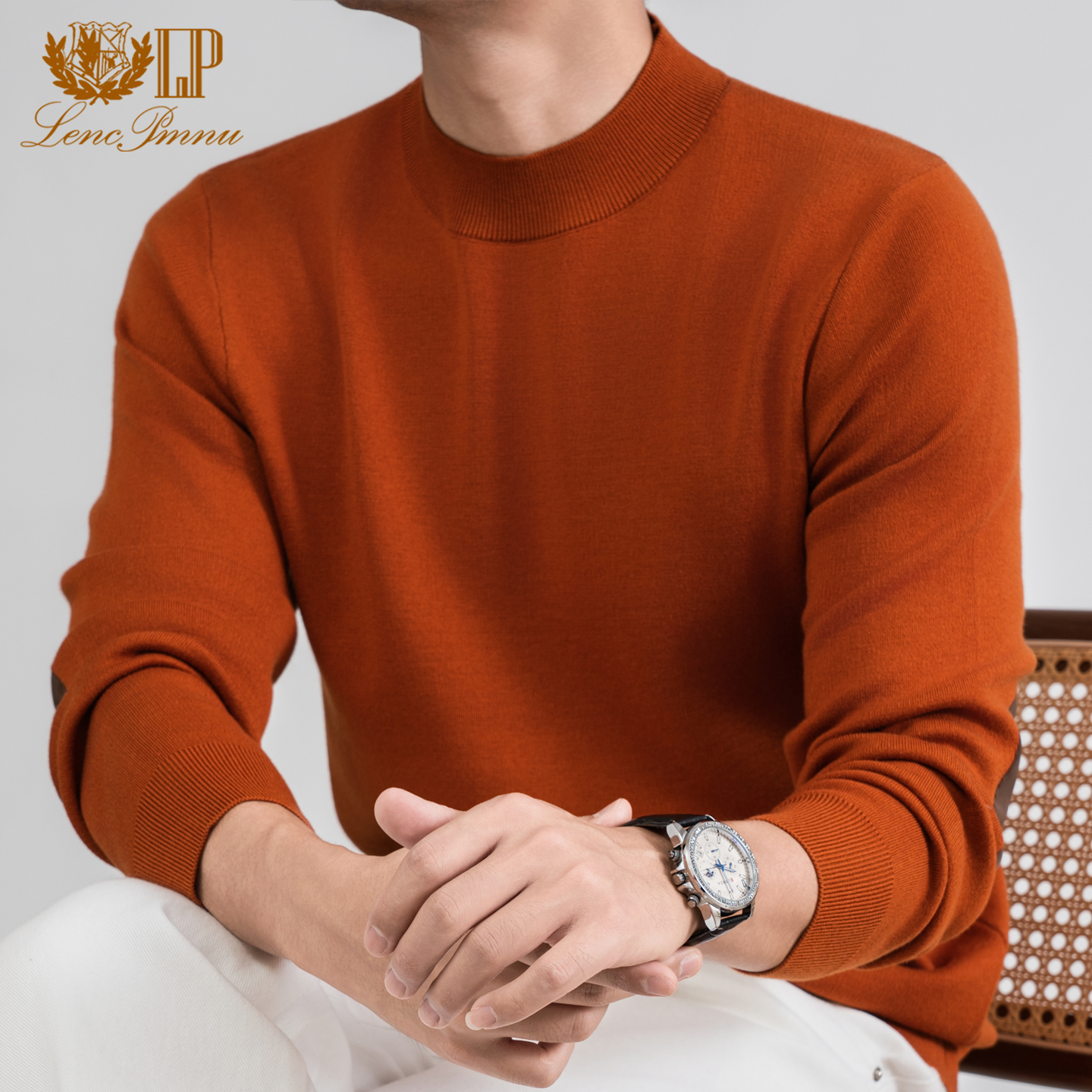 100%纯山羊绒衫男半高领