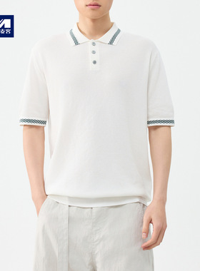 墨麦客高智通勤肌理感针织polo衫男2026夏新款几何撞色男士75740.