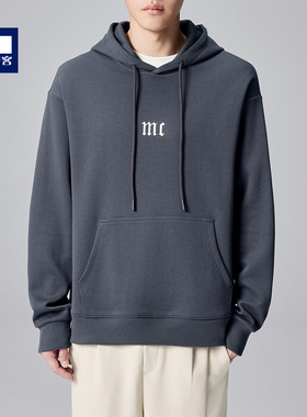 墨麦客男装厚板印花连帽卫衣男落肩宽松男士卫衣55536