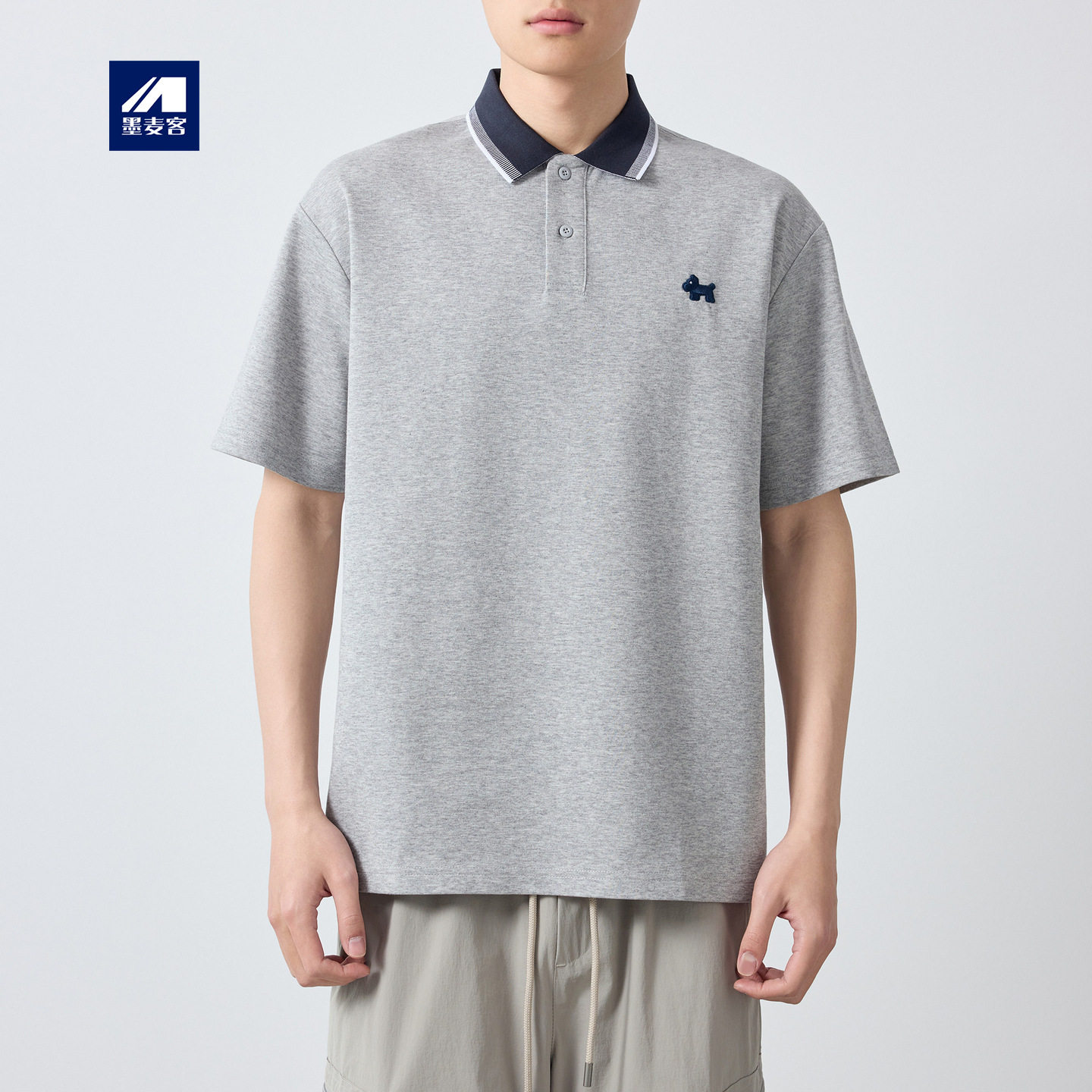 墨麦客高智通勤撞色短袖POLO衫男2026新款卡通刺绣男士t恤75245.