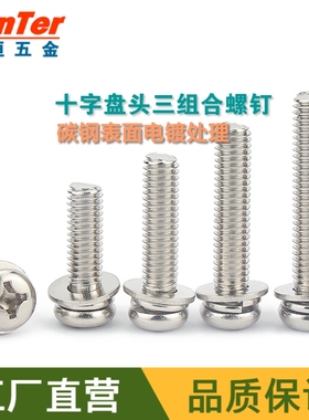 M3*5/6/8/10/12/14/16/20/25/30 铁镀镍圆头盘头十字三组合螺丝钉