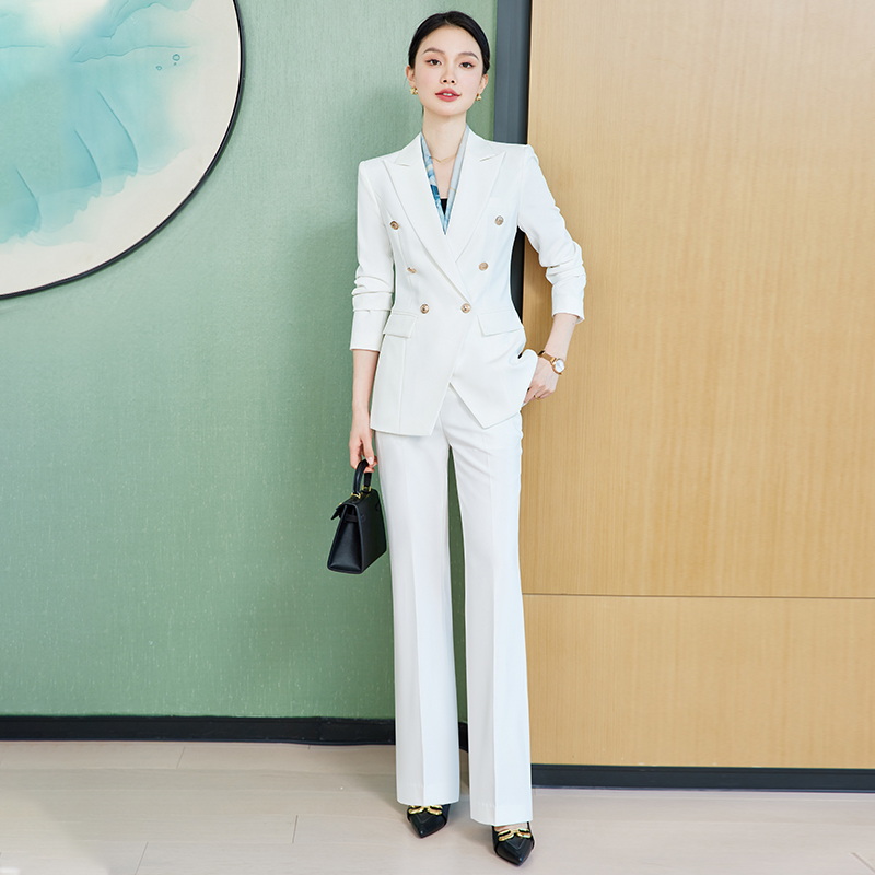 白色西装外套女2025新款春秋ol时尚白领高级感休闲阔腿裤职业套装