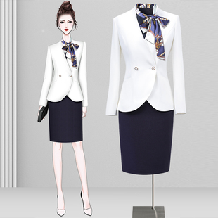 美容院前台接待高级职业套装女春秋医美咨询师工作服高端西装套裙